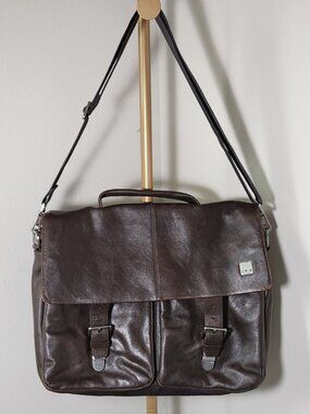 Brown Leather Briefcase Messenger Laptop Bag KNOMO London Jackson